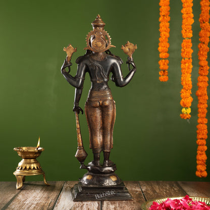 Pure Brass Lord Vishnu Statue | 20" Height | Black Gold Finish