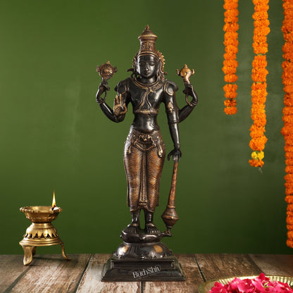 Pure Brass Lord Vishnu Statue | 20" Height | Black Gold Finish