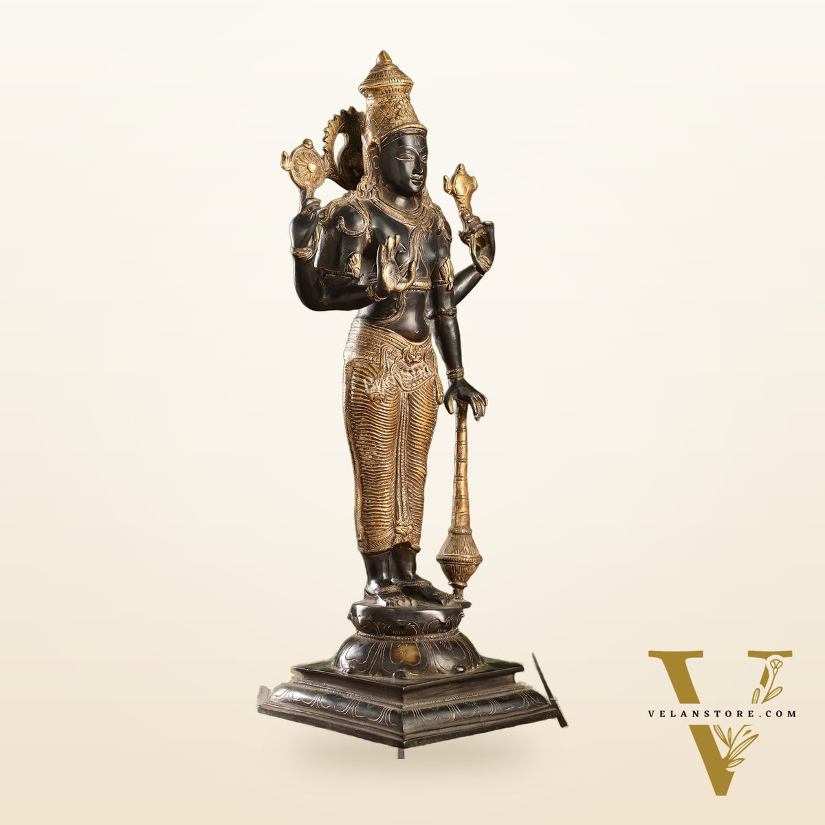 Pure Brass Lord Vishnu Statue | 20" Height | Sand Finish Black & Golden