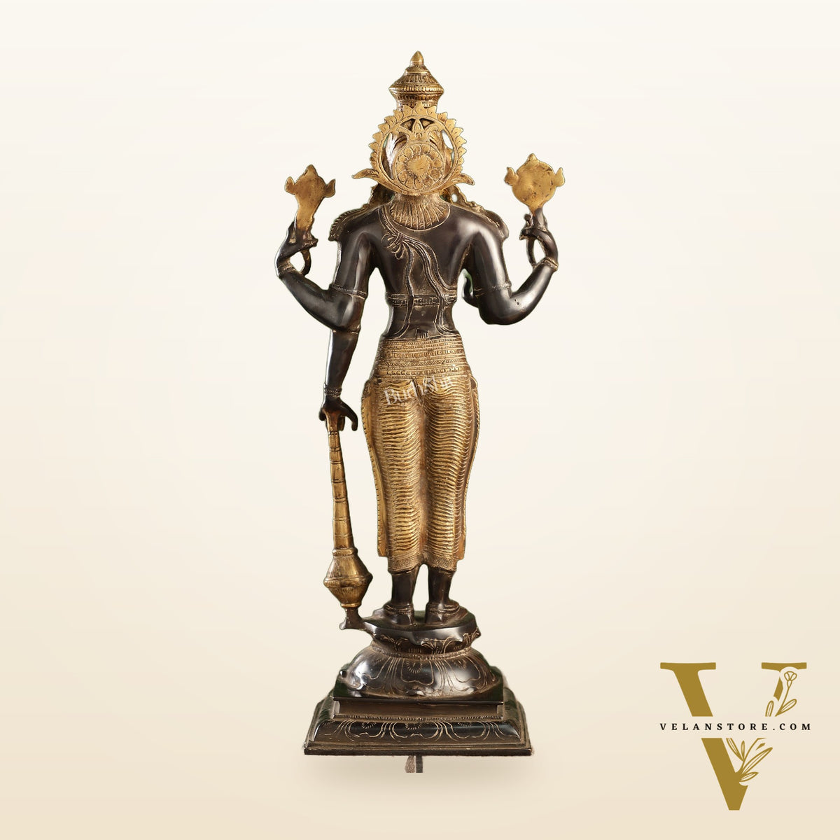 Pure Brass Lord Vishnu Statue | 20" Height | Sand Finish Black & Golden