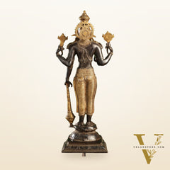 Pure Brass Lord Vishnu Statue | 20" Height | Sand Finish Black & Golden