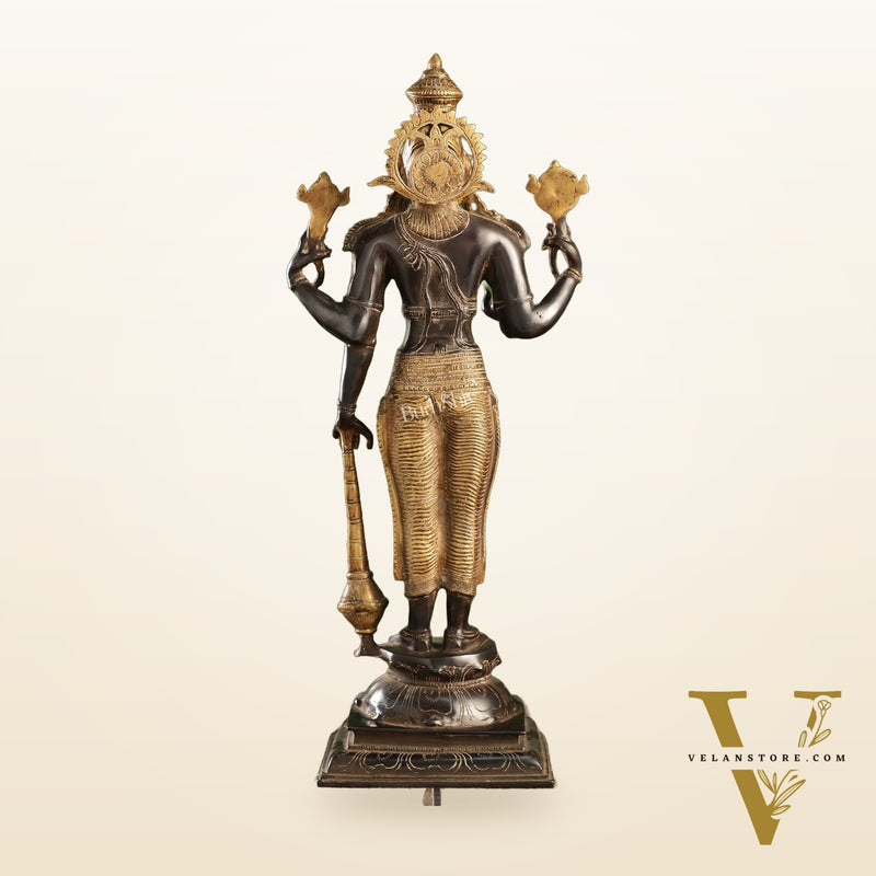 Pure Brass Lord Vishnu Statue | 20" Height | Sand Finish Black & Golden