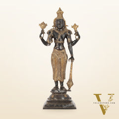 Pure Brass Lord Vishnu Statue | 20" Height | Sand Finish Black & Golden