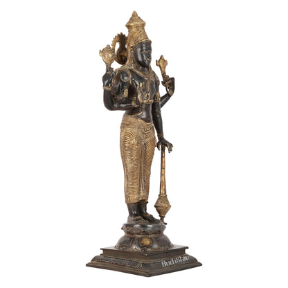 Pure Brass Lord Vishnu Statue | 20" Height | Sand Finish Black & Golden