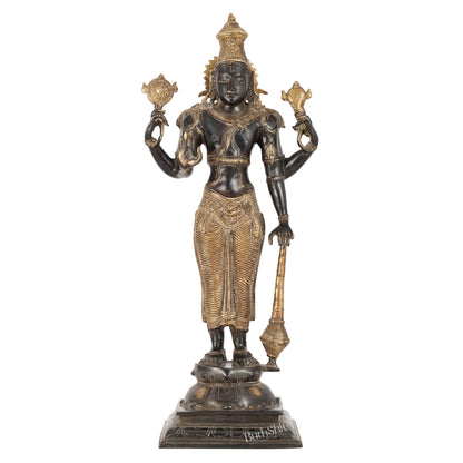 Pure Brass Lord Vishnu Statue | 20" Height | Sand Finish Black & Golden