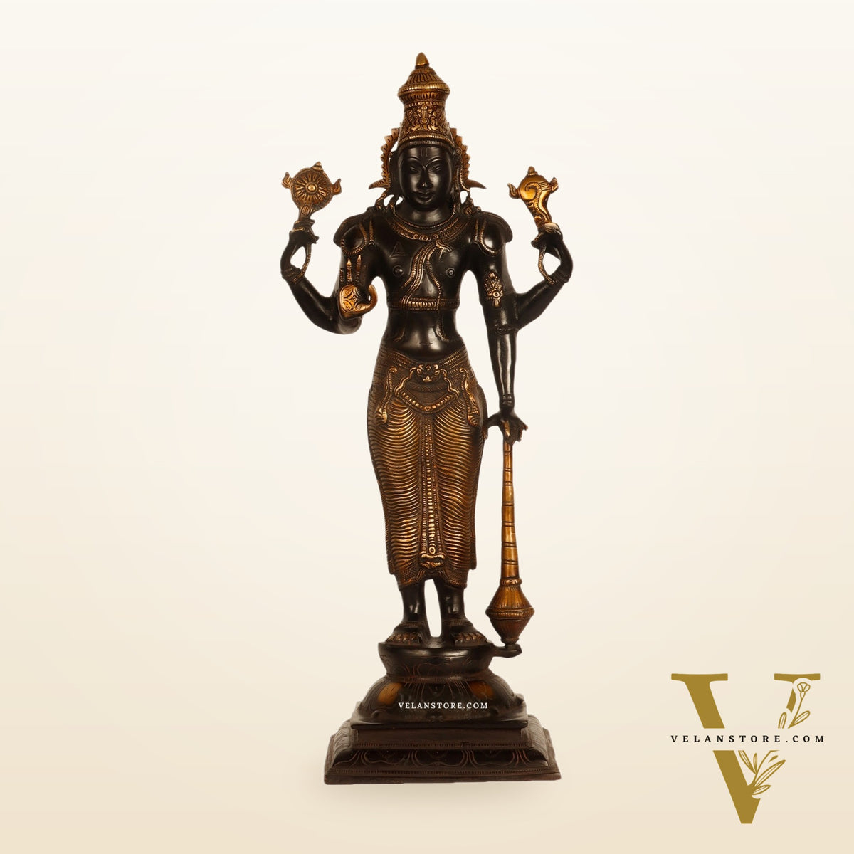 Pure Brass Lord Vishnu Statue - Black Burnt Brass Finish, 20" Tall, 7kg