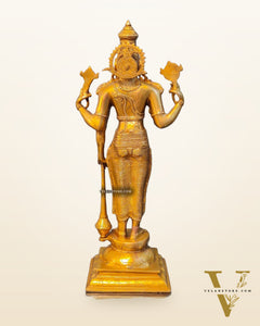 Pure Brass Lord Vishnu Statue - Bright Golden Matte Finish, 20" Tall, 7kg
