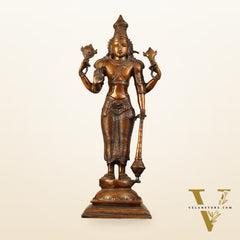 Pure Brass Lord Vishnu Statue - Chola Bronze Finish, 20" Tall, 7kg
