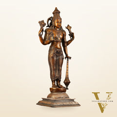 Pure Brass Lord Vishnu Statue - Chola Bronze Finish, 20" Tall, 7kg