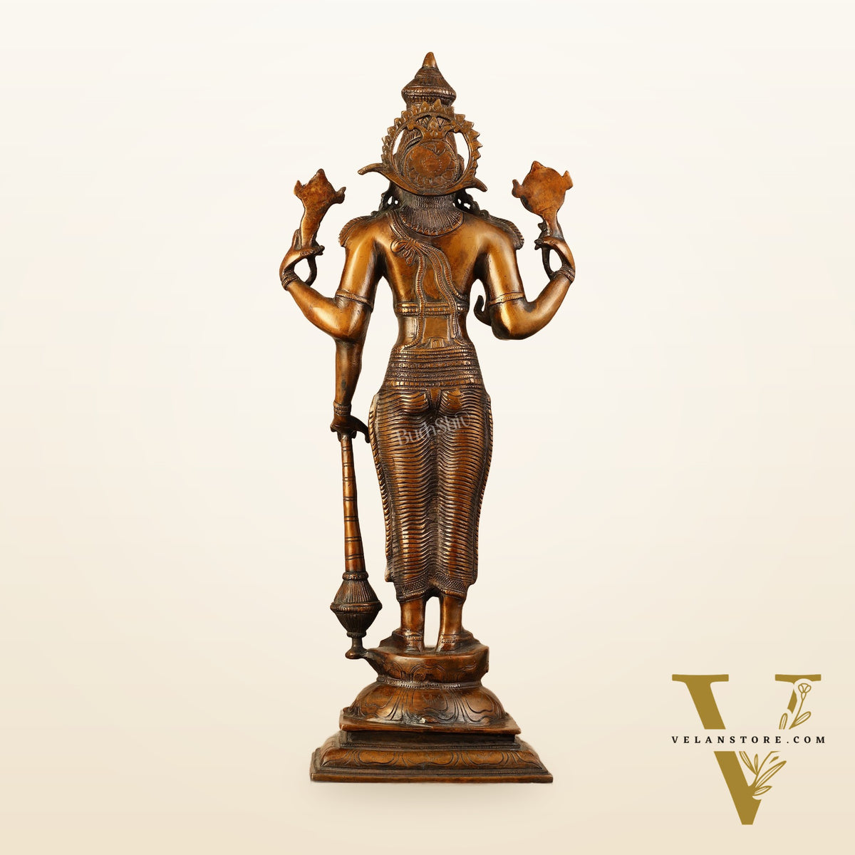 Pure Brass Lord Vishnu Statue - Chola Bronze Finish, 20" Tall, 7kg