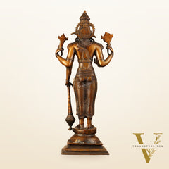 Pure Brass Lord Vishnu Statue - Chola Bronze Finish, 20" Tall, 7kg
