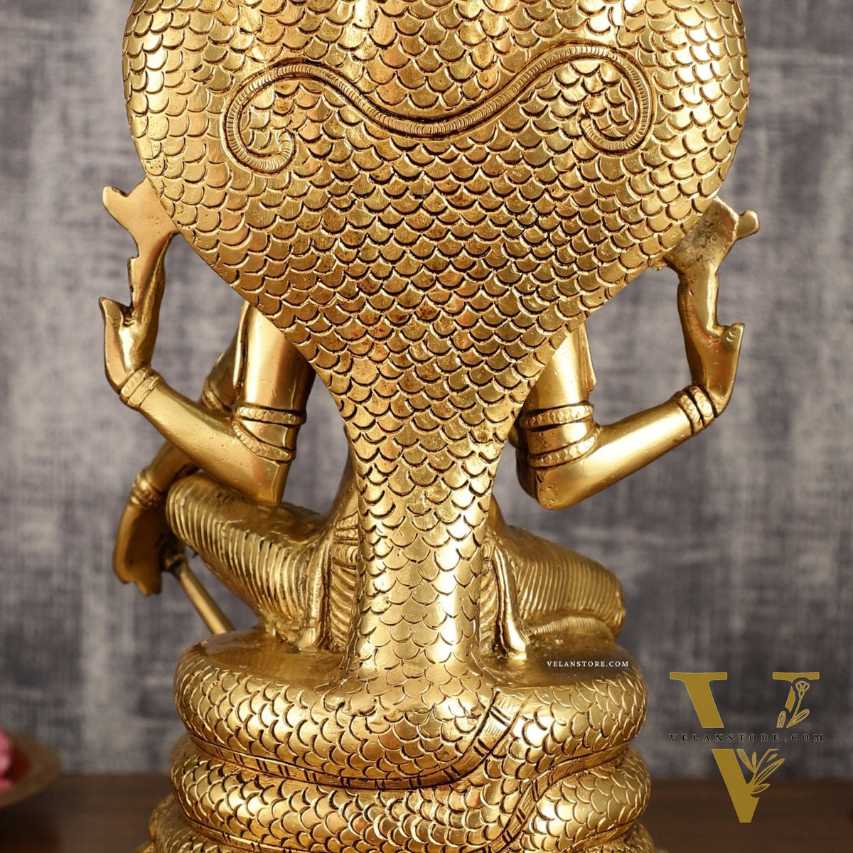 Pure Brass Lord Vishnu statue Sitting Under Sheshanaaga | 11 Inch