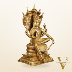 Pure Brass Lord Vishnu statue Sitting Under Sheshanaaga | 11 Inch