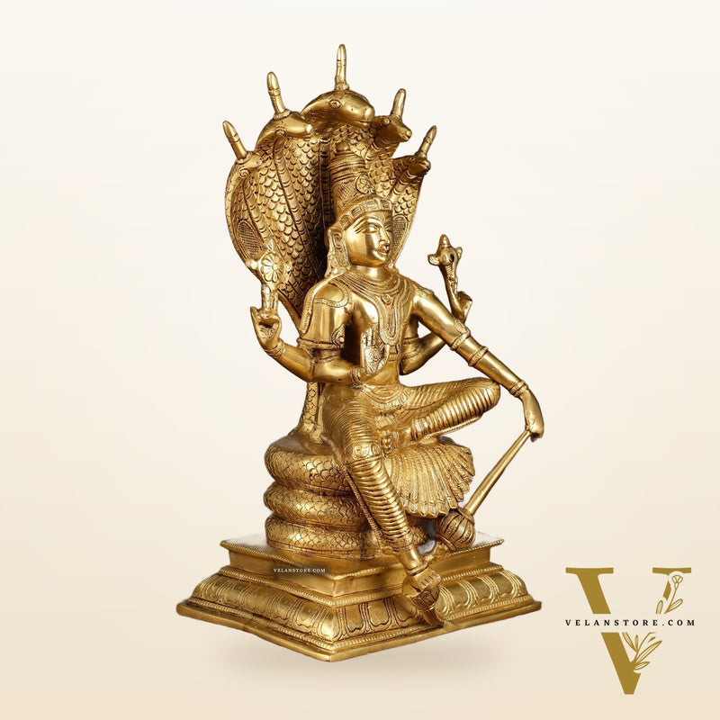 Pure Brass Lord Vishnu statue Sitting Under Sheshanaaga | 11 Inch