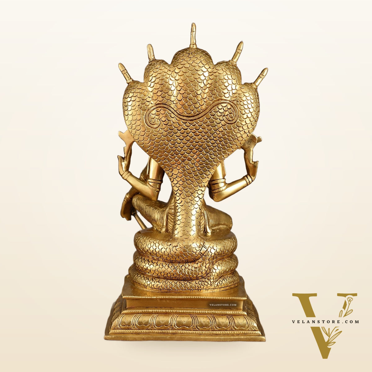 Pure Brass Lord Vishnu statue Sitting Under Sheshanaaga | 11 Inch