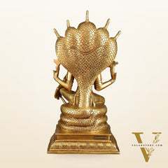 Pure Brass Lord Vishnu statue Sitting Under Sheshanaaga | 11 Inch