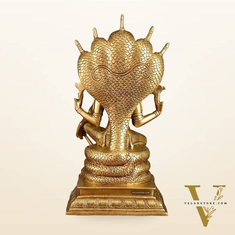 Pure Brass Lord Vishnu statue Sitting Under Sheshanaaga | 11 Inch