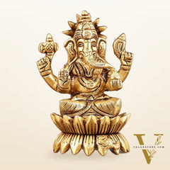Pure Brass Lotus Ganesha Superfine Idol - 4" Height