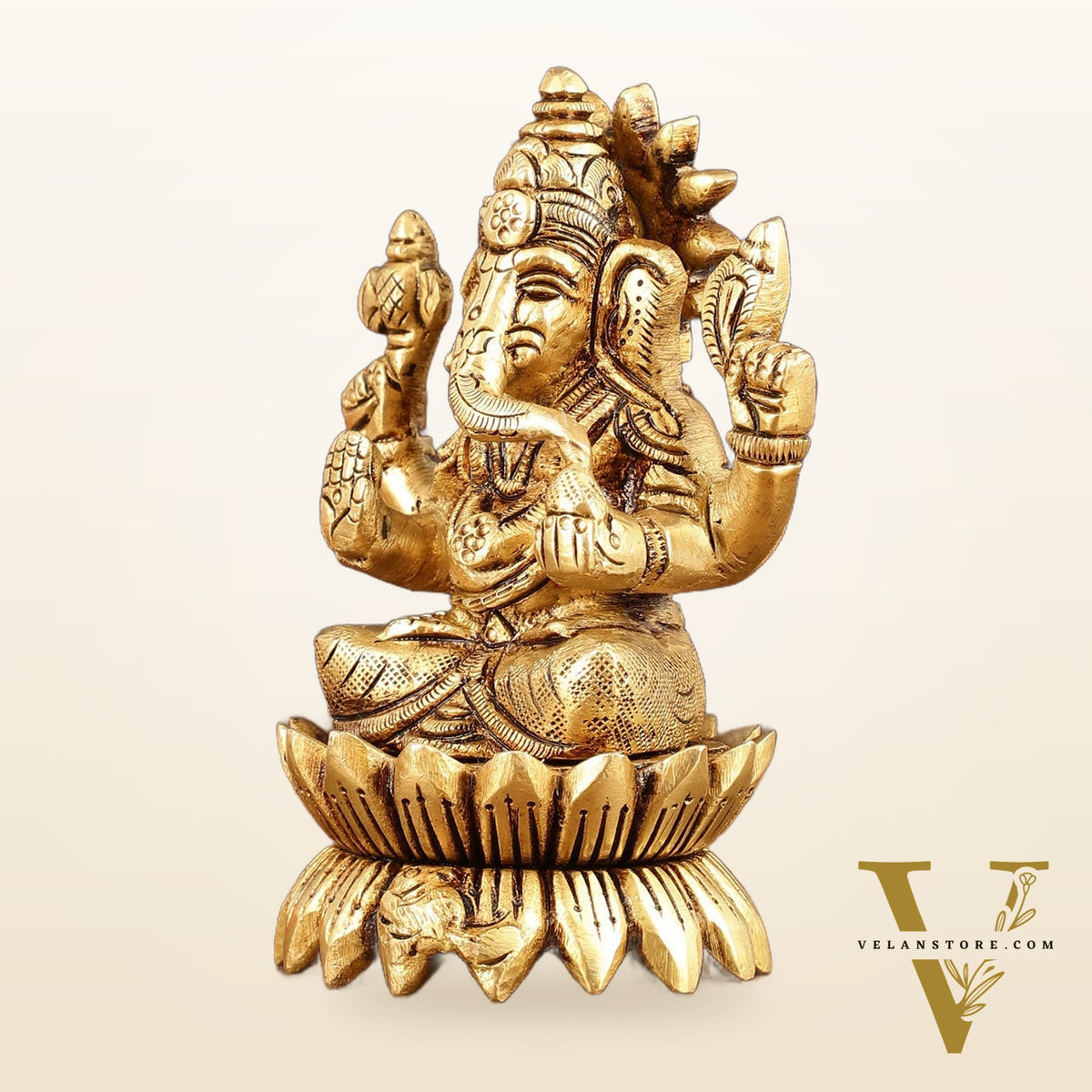 Pure Brass Lotus Ganesha Superfine Idol - 4" Height