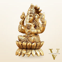 Pure Brass Lotus Ganesha Superfine Idol - 4" Height