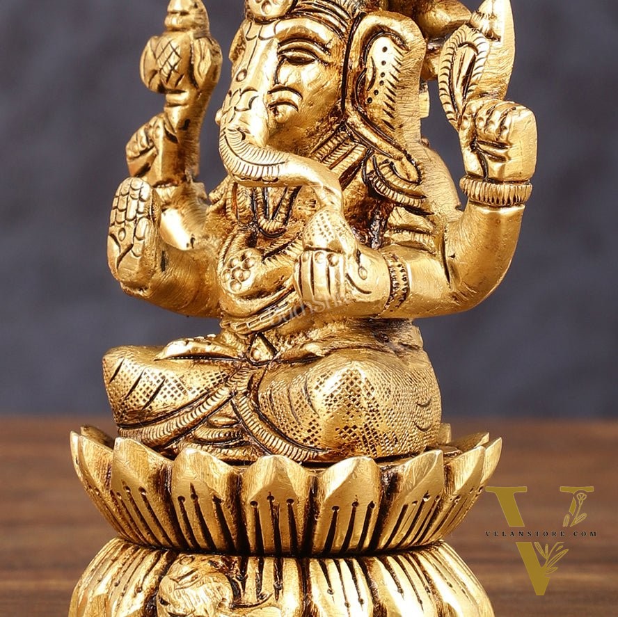 Pure Brass Lotus Ganesha Superfine Idol - 4" Height