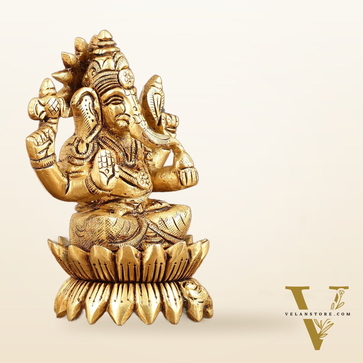 Pure Brass Lotus Ganesha Superfine Idol - 4" Height