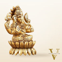 Pure Brass Lotus Ganesha Superfine Idol - 4" Height