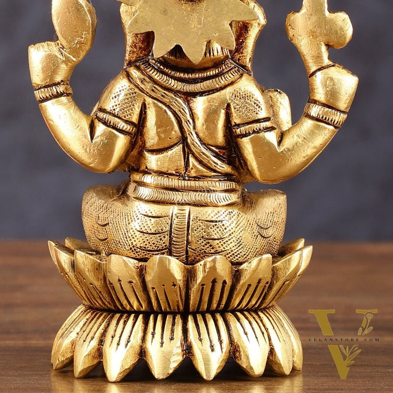 Pure Brass Lotus Ganesha Superfine Idol - 4" Height