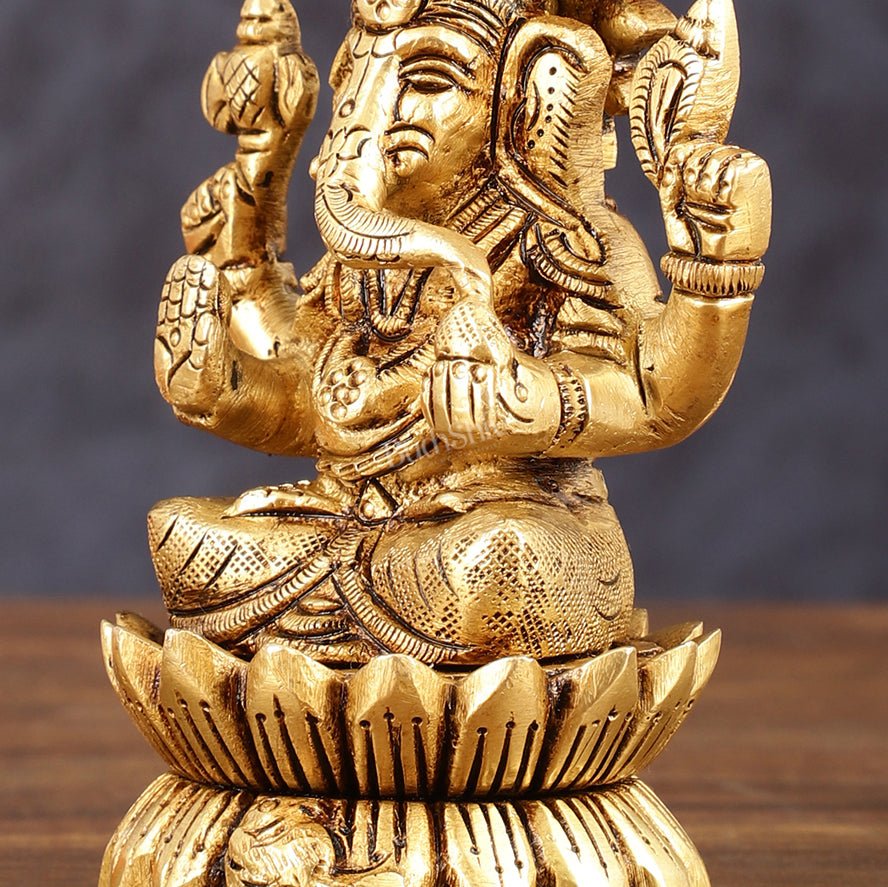Pure Brass Lotus Ganesha Superfine Idol - 4" Height