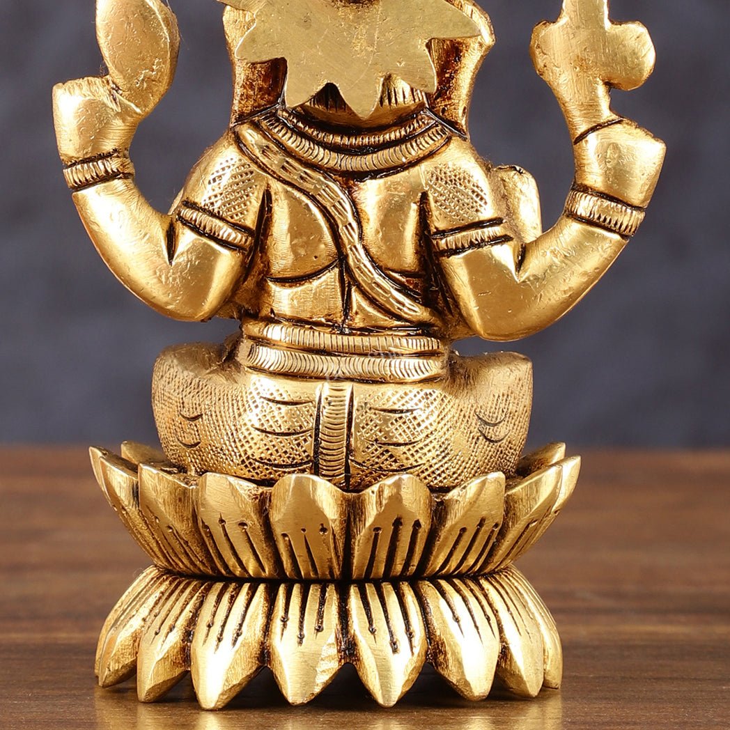 Pure Brass Lotus Ganesha Superfine Idol - 4" Height