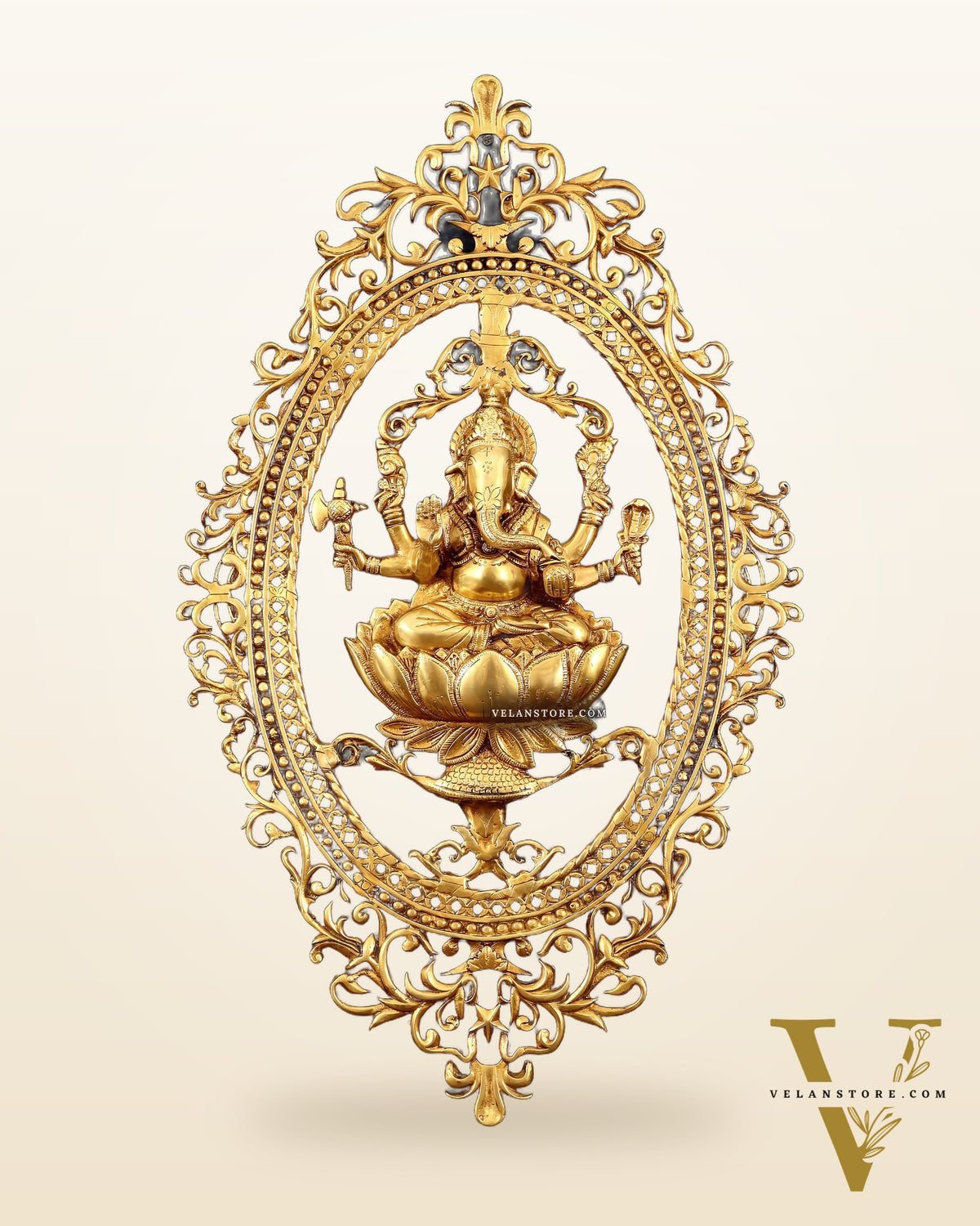 Pure Brass Lotus Ganesha Wall Hanging Frame – Large 30"