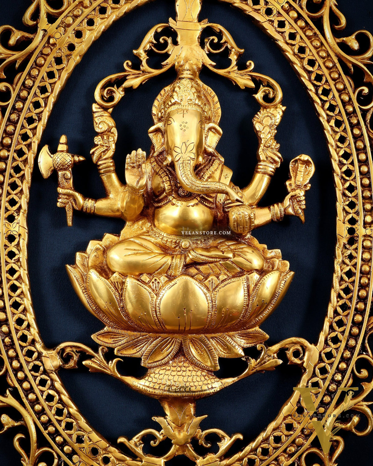 Pure Brass Lotus Ganesha Wall Hanging Frame – Large 30"