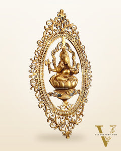 Pure Brass Lotus Ganesha Wall Hanging Frame – Large 30"