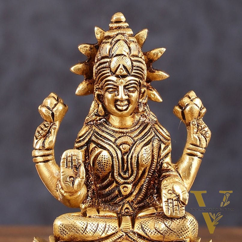 Pure Brass Lotus Lakshmi Superfine Idol - 4" Height