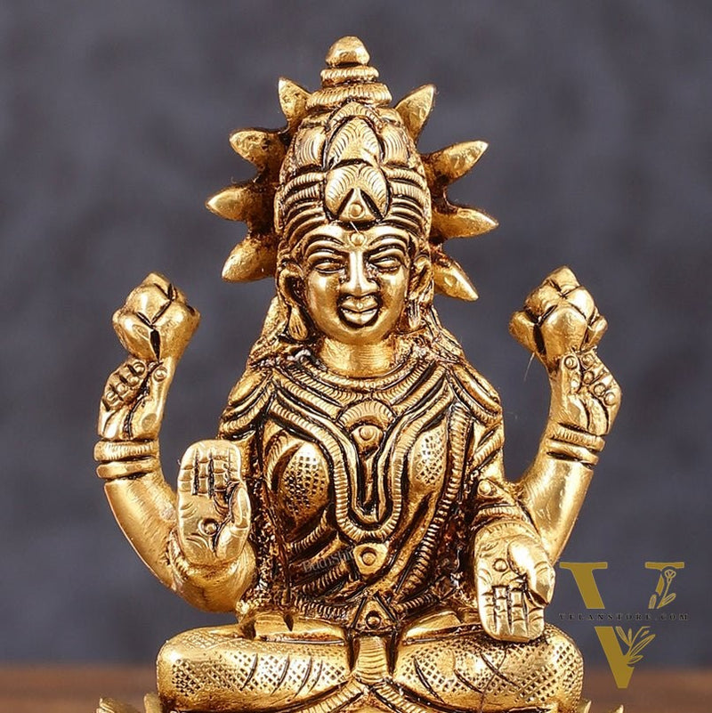 Pure Brass Lotus Lakshmi Superfine Idol - 4" Height