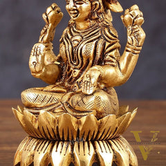 Pure Brass Lotus Lakshmi Superfine Idol - 4" Height
