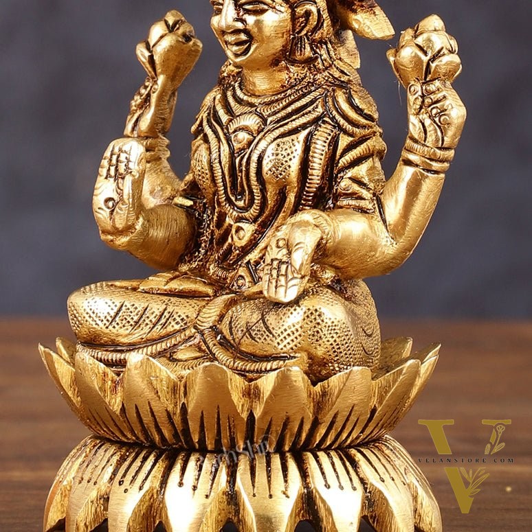 Pure Brass Lotus Lakshmi Superfine Idol - 4" Height