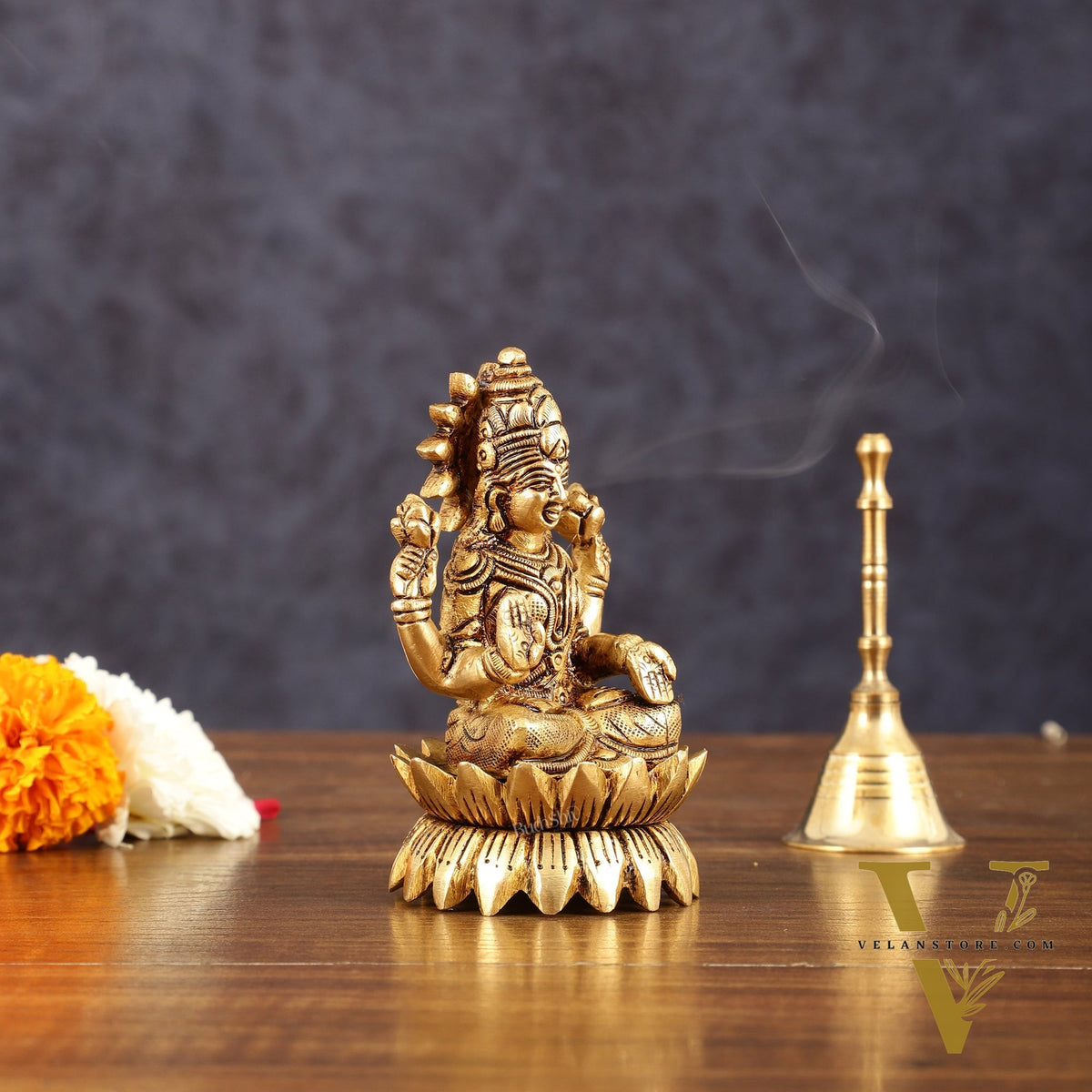 Pure Brass Lotus Lakshmi Superfine Idol - 4" Height