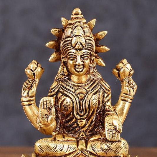 Pure Brass Lotus Lakshmi Superfine Idol - 4" Height