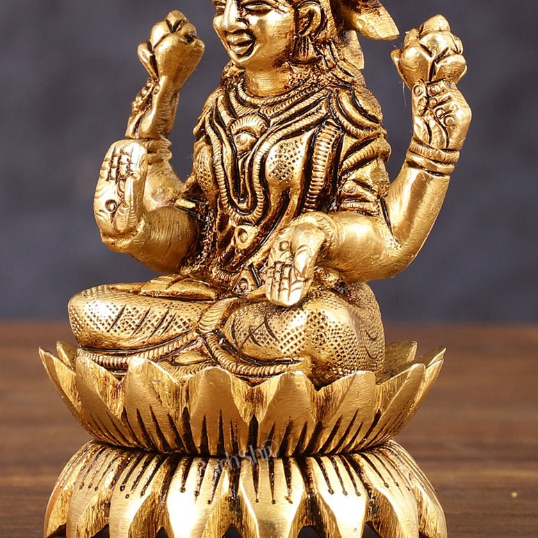 Pure Brass Lotus Lakshmi Superfine Idol - 4" Height