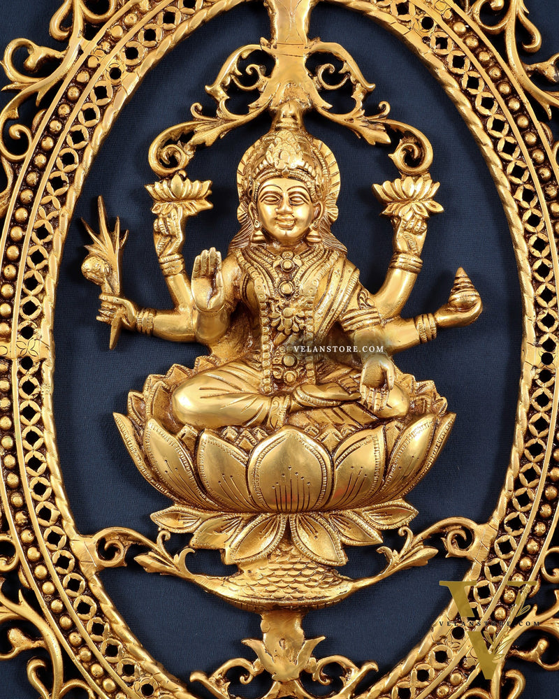 Pure Brass Lotus Lakshmi Wall Hanging Frame – Large 30"