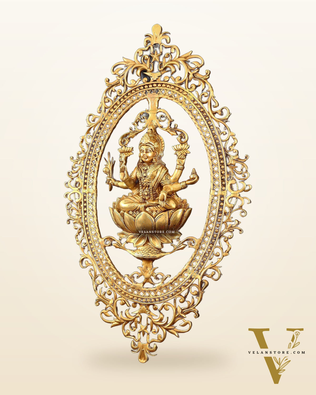Pure Brass Lotus Lakshmi Wall Hanging Frame – Large 30"