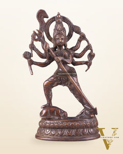 Pure Brass Mahishasur Mardini Durga Idol 8" brown tone