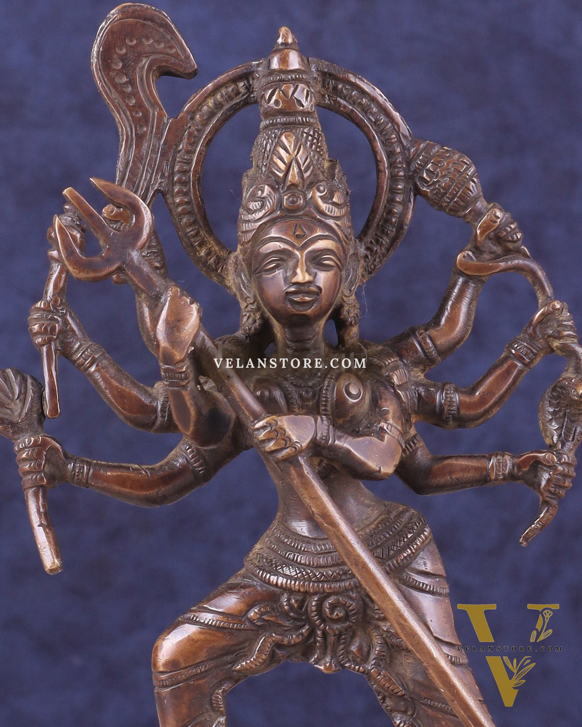 Pure Brass Mahishasur Mardini Durga Idol 8" brown tone
