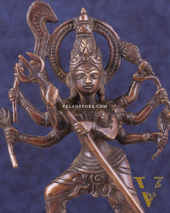 Pure Brass Mahishasur Mardini Durga Idol 8" brown tone