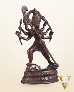 Pure Brass Mahishasur Mardini Durga Idol 8" brown tone