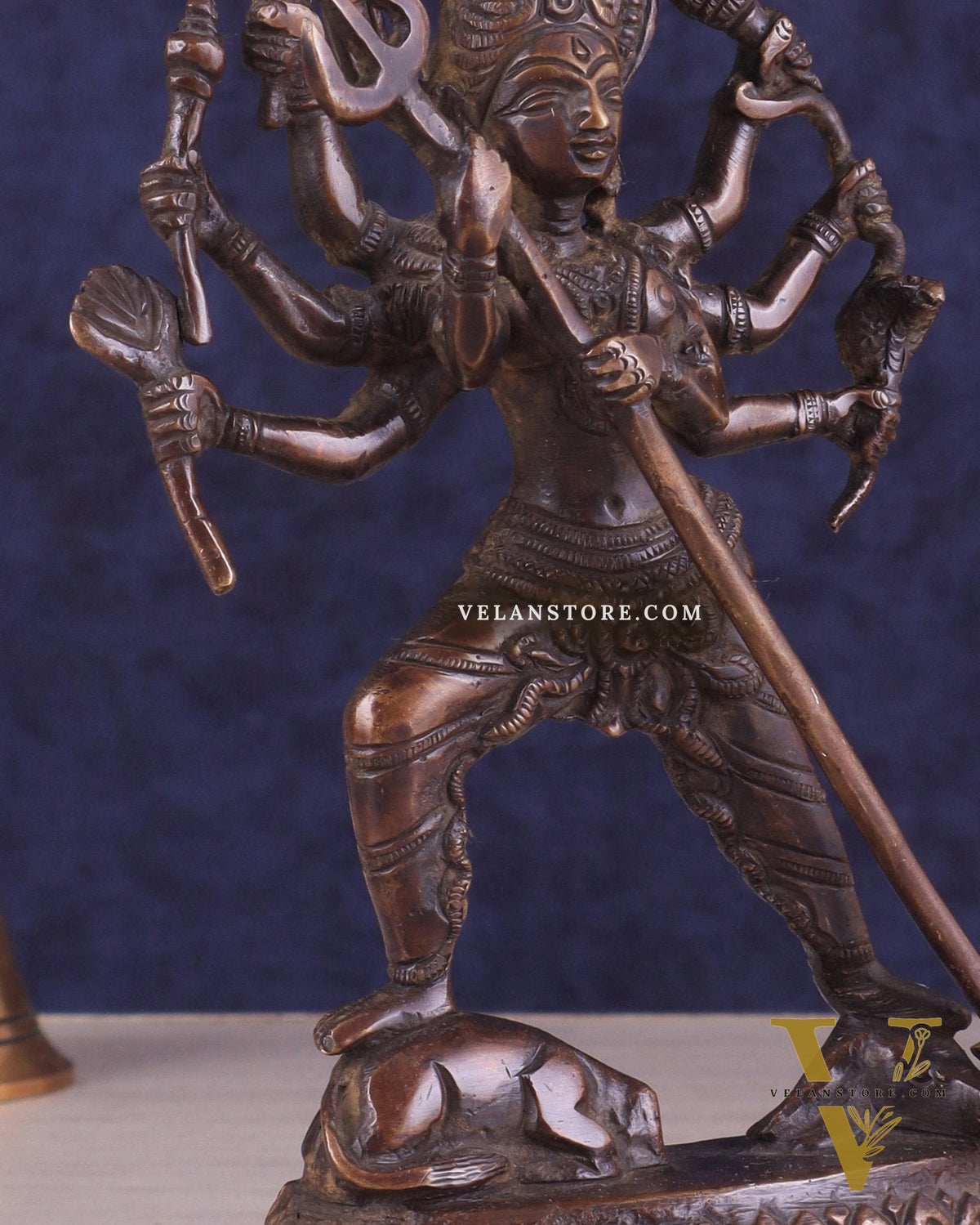 Pure Brass Mahishasur Mardini Durga Idol 8" brown tone