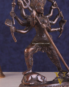 Pure Brass Mahishasur Mardini Durga Idol 8" brown tone