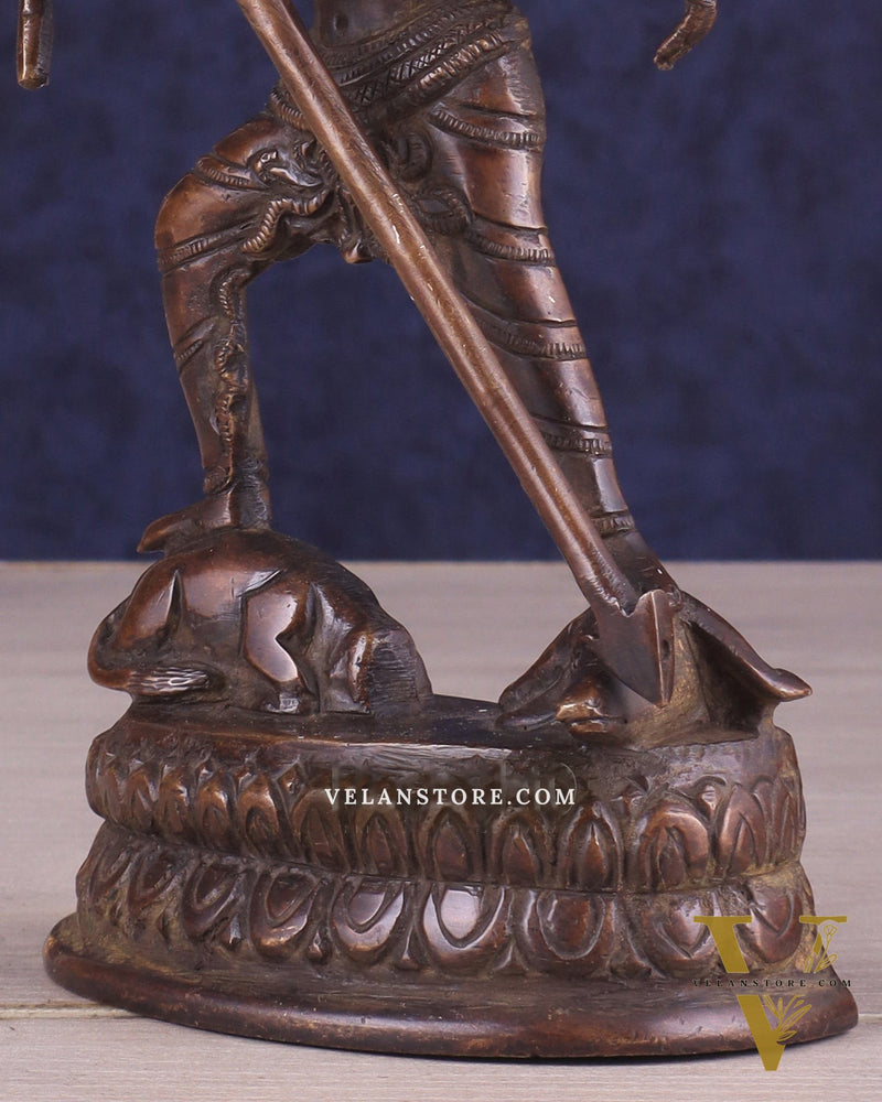Pure Brass Mahishasur Mardini Durga Idol 8" brown tone