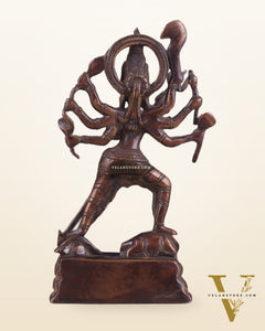 Pure Brass Mahishasur Mardini Durga Idol 8" brown tone